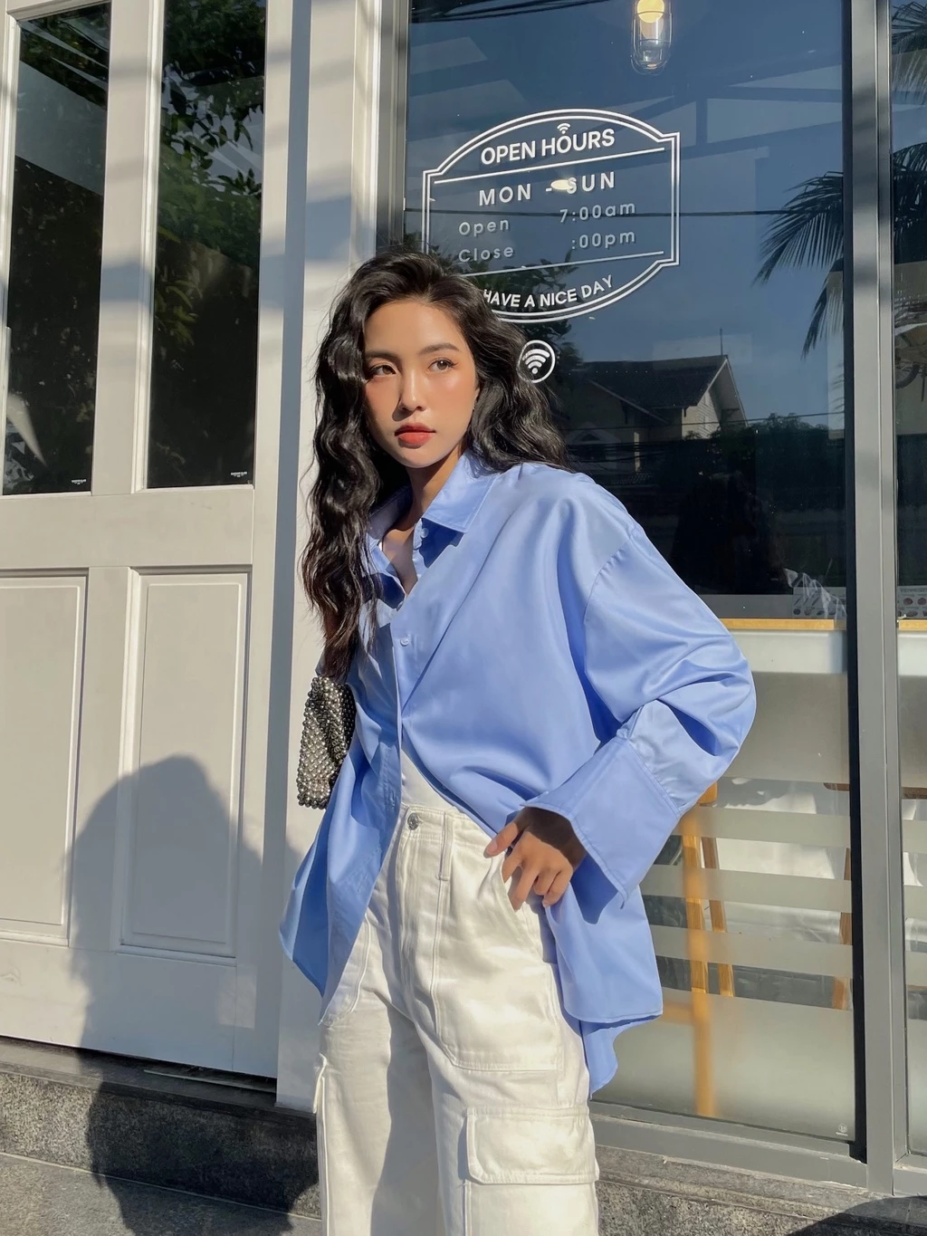 Áo sơ mi Clean Oversized Shirt MONO TALK (xanh da trời) vải poplin hạn chế nhăn, mềm mát T10012FT