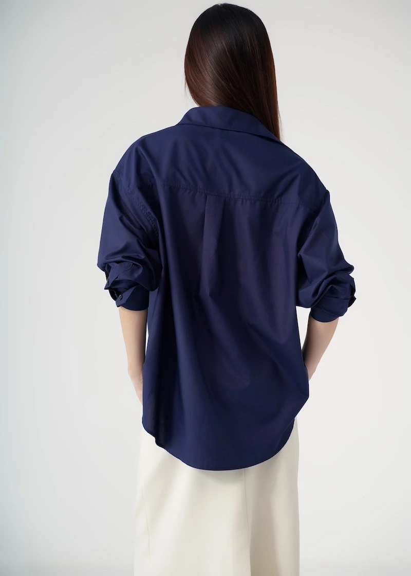 Áo sơ mi oversized MONO TALK (navy) vải poplin hạn chế nhăn, mềm mát T10001FT