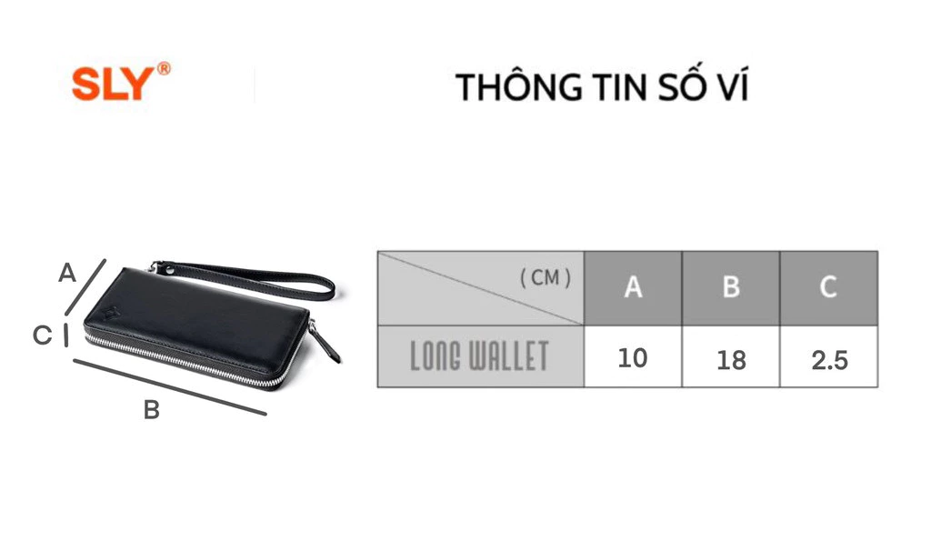 VÍ da dài SLY STAR cao cấp có dây kéo và dây cầm tay