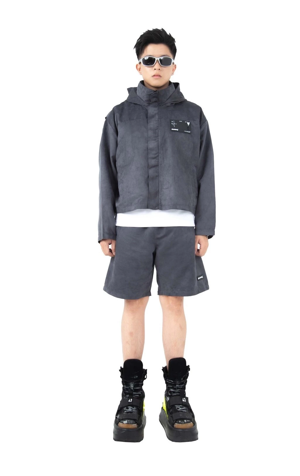 Áo Khoác URBAN MONKEY Suede Crop Jacket Grey Da Lộn Lót Dù Form Crop Nam Nữ Phối Màu Xám Local Brand