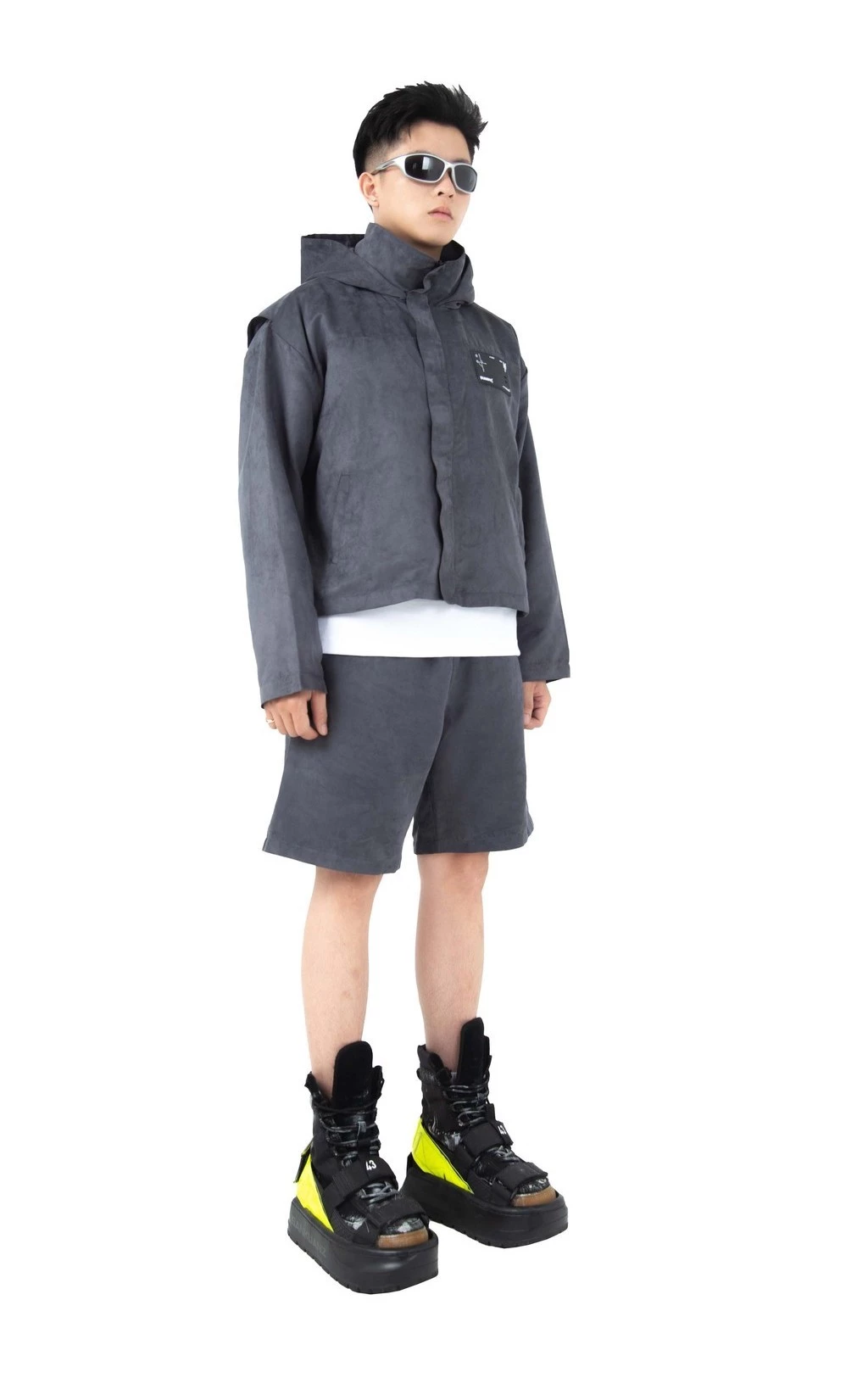 Áo Khoác URBAN MONKEY Suede Crop Jacket Grey Da Lộn Lót Dù Form Crop Nam Nữ Phối Màu Xám Local Brand