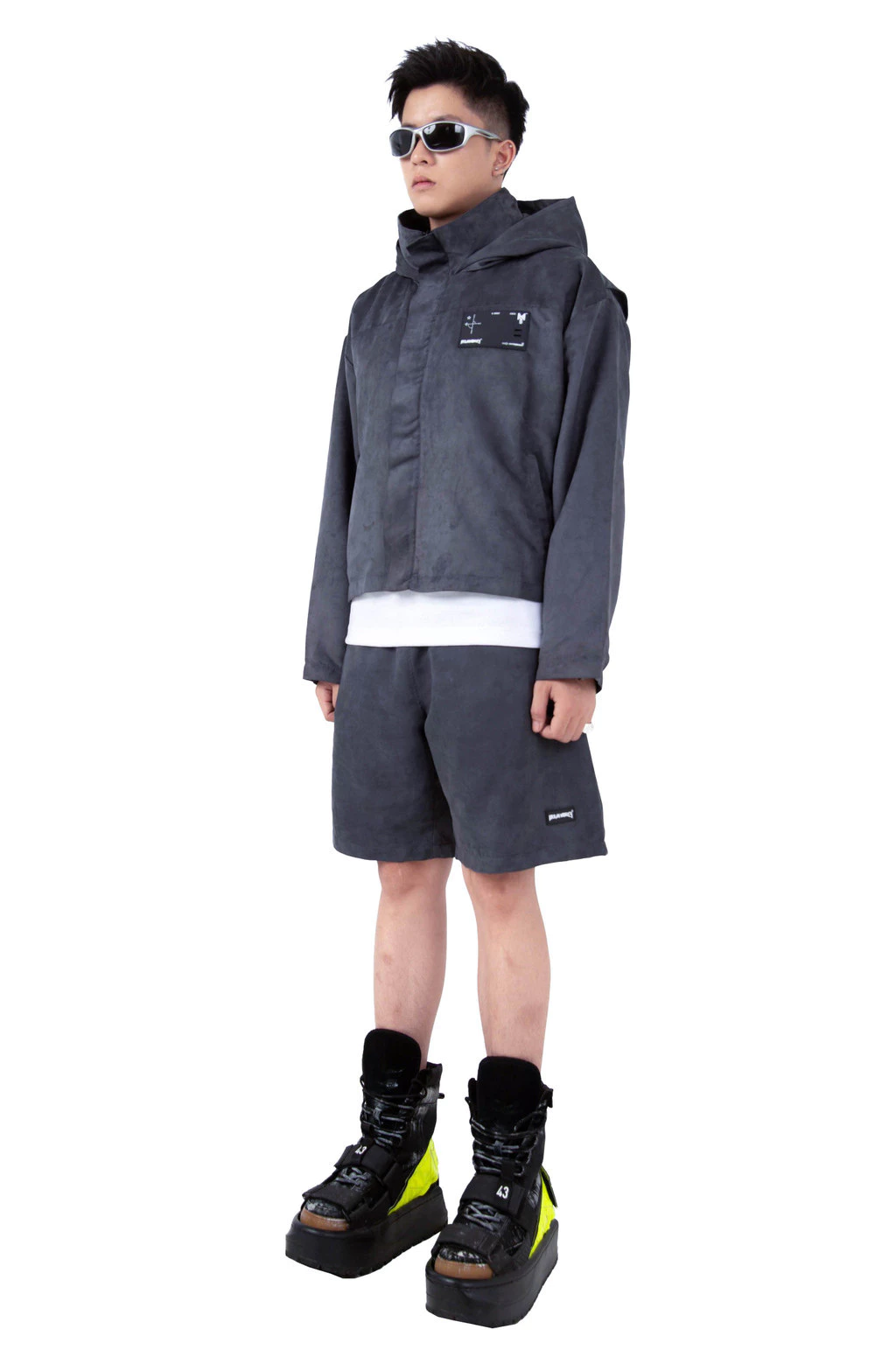 Áo Khoác URBAN MONKEY Suede Crop Jacket Grey Da Lộn Lót Dù Form Crop Nam Nữ Phối Màu Xám Local Brand