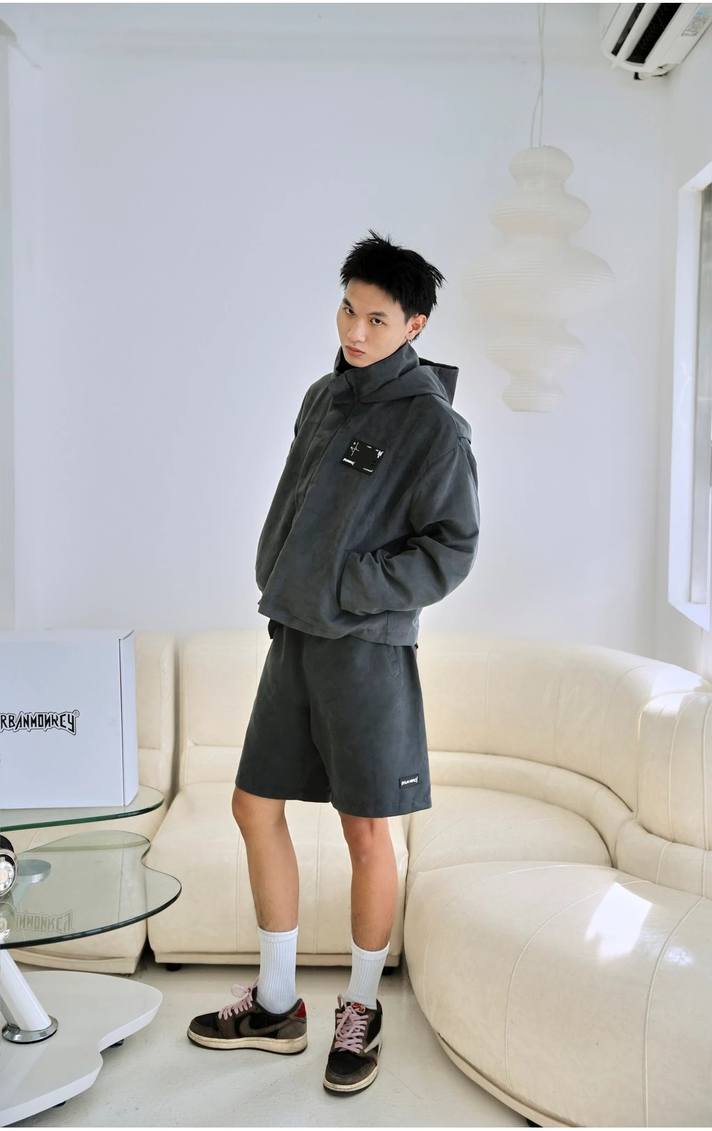 Áo Khoác URBAN MONKEY Suede Crop Jacket Grey Da Lộn Lót Dù Form Crop Nam Nữ Phối Màu Xám Local Brand