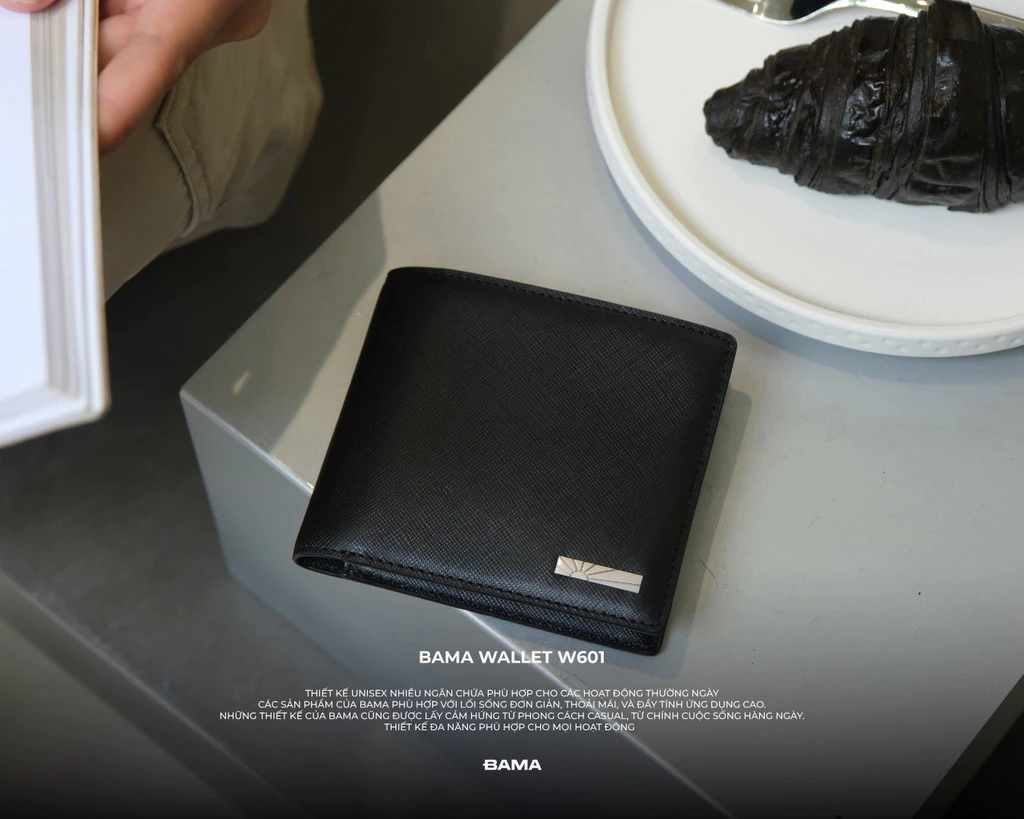 Ví nam nữ da bò BAMA Wallet W601 nhiều ngăn dáng ngang siêu mỏng gọn nhẹ chất liệu da saffiano chống xước