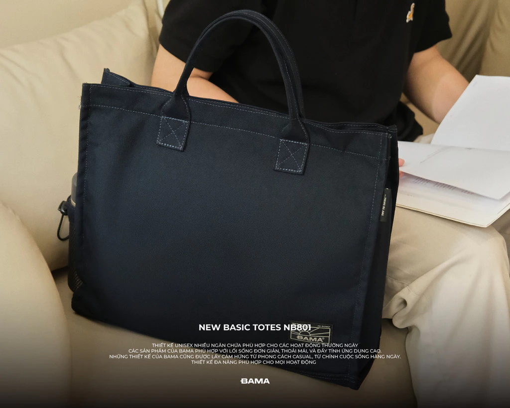 Túi tote đeo vai nam nữ đi làm đi chơi BAMA New Basic Totes NB801 chống nước nhiều ngăn vải canvas