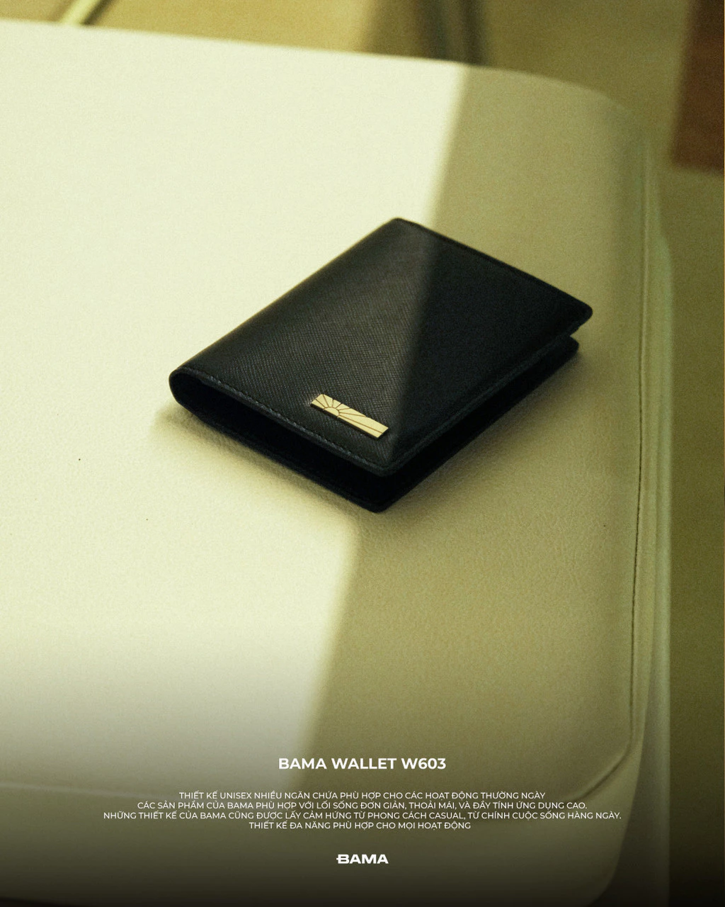 Ví nam nữ da bò BAMA Wallet W603 nhiều ngăn dáng ngang siêu mỏng gọn nhẹ chất liệu da saffiano chống xước