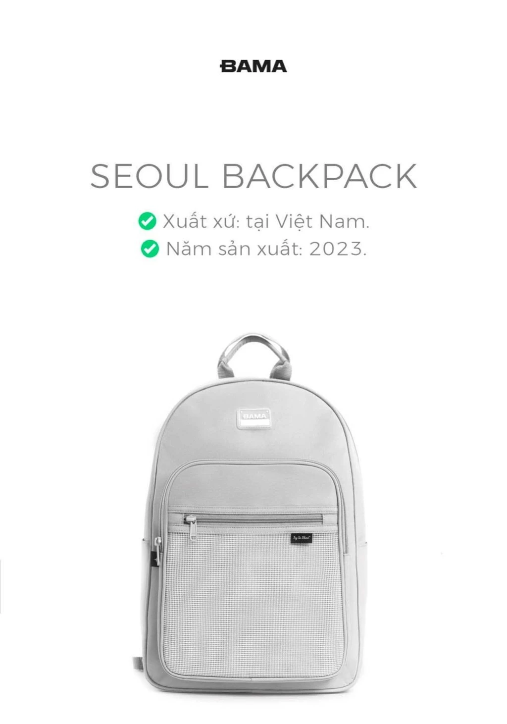 Balo nam nữ đi học đi làm BAMA Seoul Backpack chống nước nhiều ngăn đựng laptop 13 14 15.6 inch