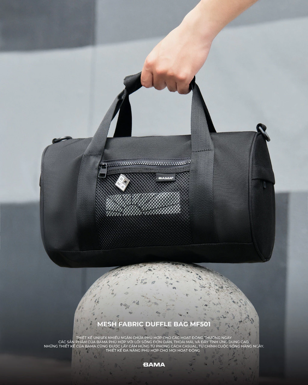 Túi trống BAMA Mesh Fabric Duffle Bag MF501 phối lưới chống nước có nhiều ngăn túi tập gym thể thao túi du lịch