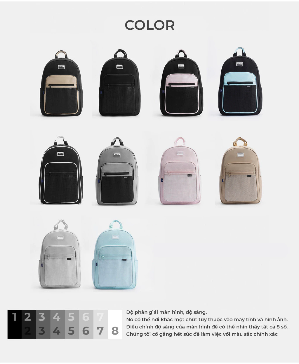 Balo nam nữ đi học đi làm BAMA Seoul Backpack chống nước nhiều ngăn đựng laptop 13 14 15.6 inch