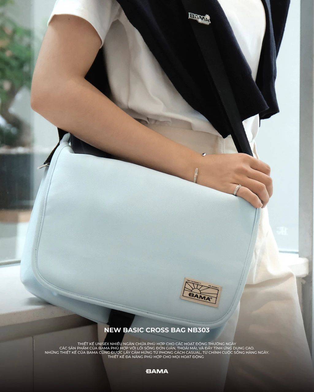 Túi đeo chéo nam nữ đi học đi làm BAMA New Basic Cross Bag NB303 chống nước nhiều ngăn vải lưới thời trang