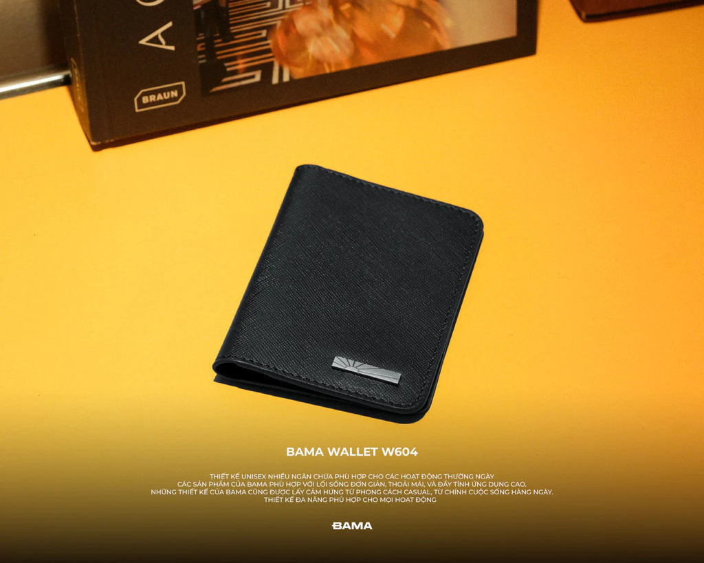 Ví nam nữ da bò BAMA Wallet W604 nhiều ngăn dáng ngang siêu mỏng gọn nhẹ chất liệu da saffiano chống xước