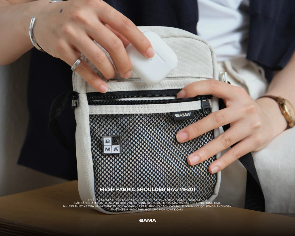 Túi đeo chéo mini nam nữ BAMA Mesh Fabric Shoulder Bag MF201 chống nước nhiều ngăn vải canvas đi chơi cafe
