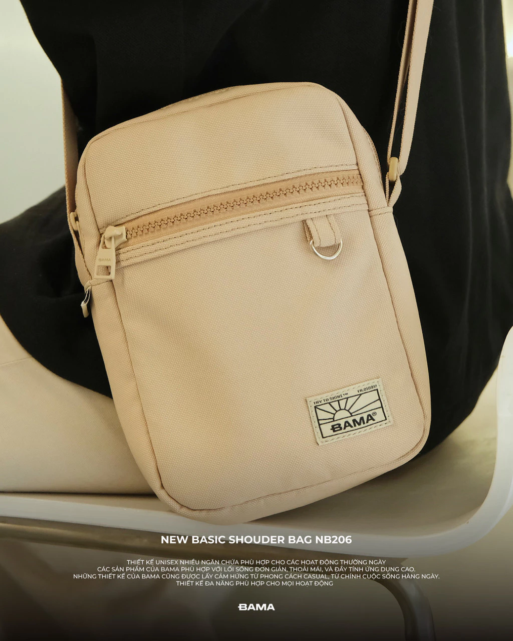 Túi đeo chéo mini nam nữ BAMA New Basic Shoulder Bag NB206 chống nước nhiều ngăn vải canvas đi chơi đi cafe