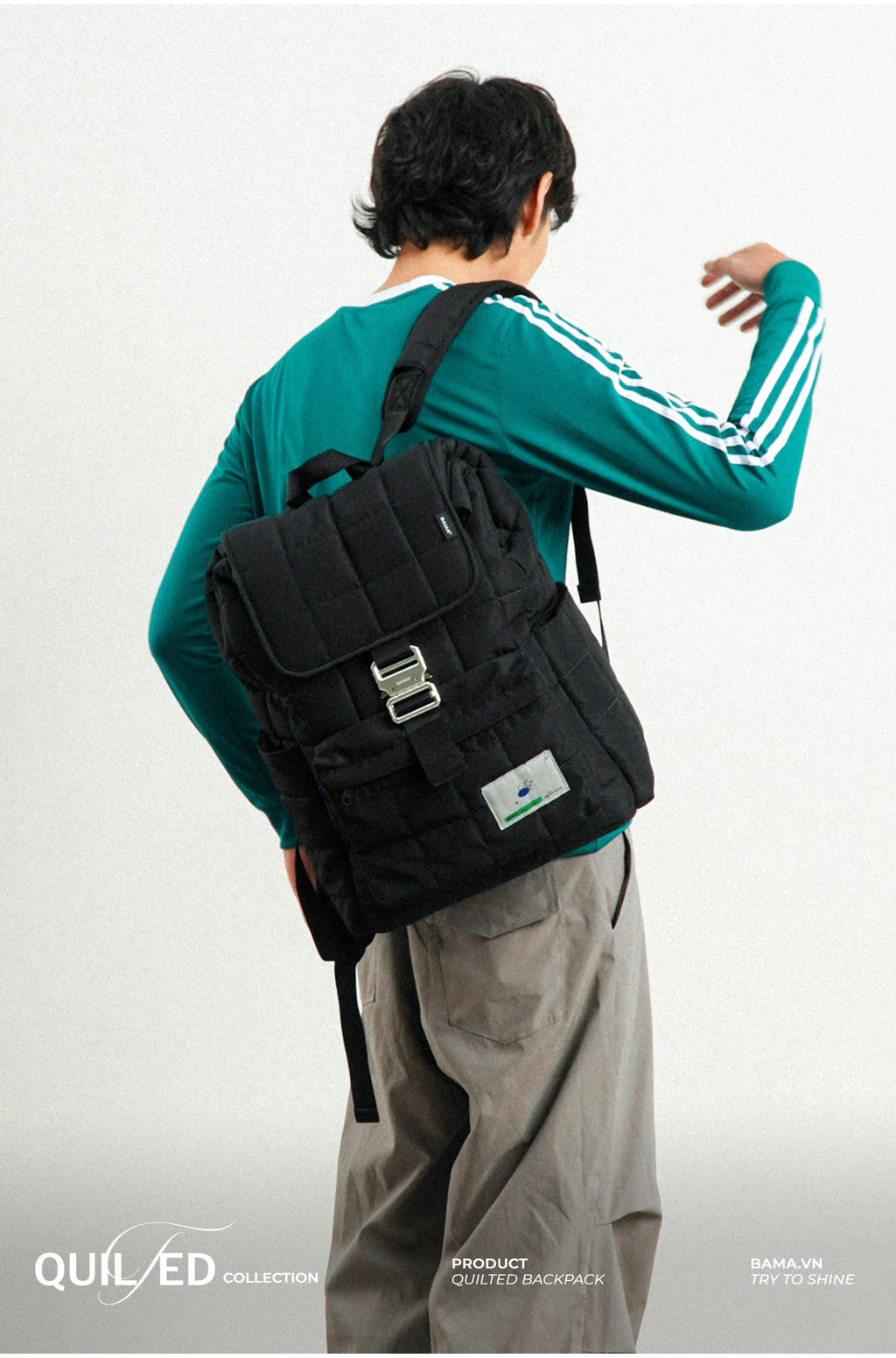 Balo nam nữ đi học đi làm BAMA Quilted Backpack 2nd chống nước nhiều ngăn đựng laptop 15.6 inch