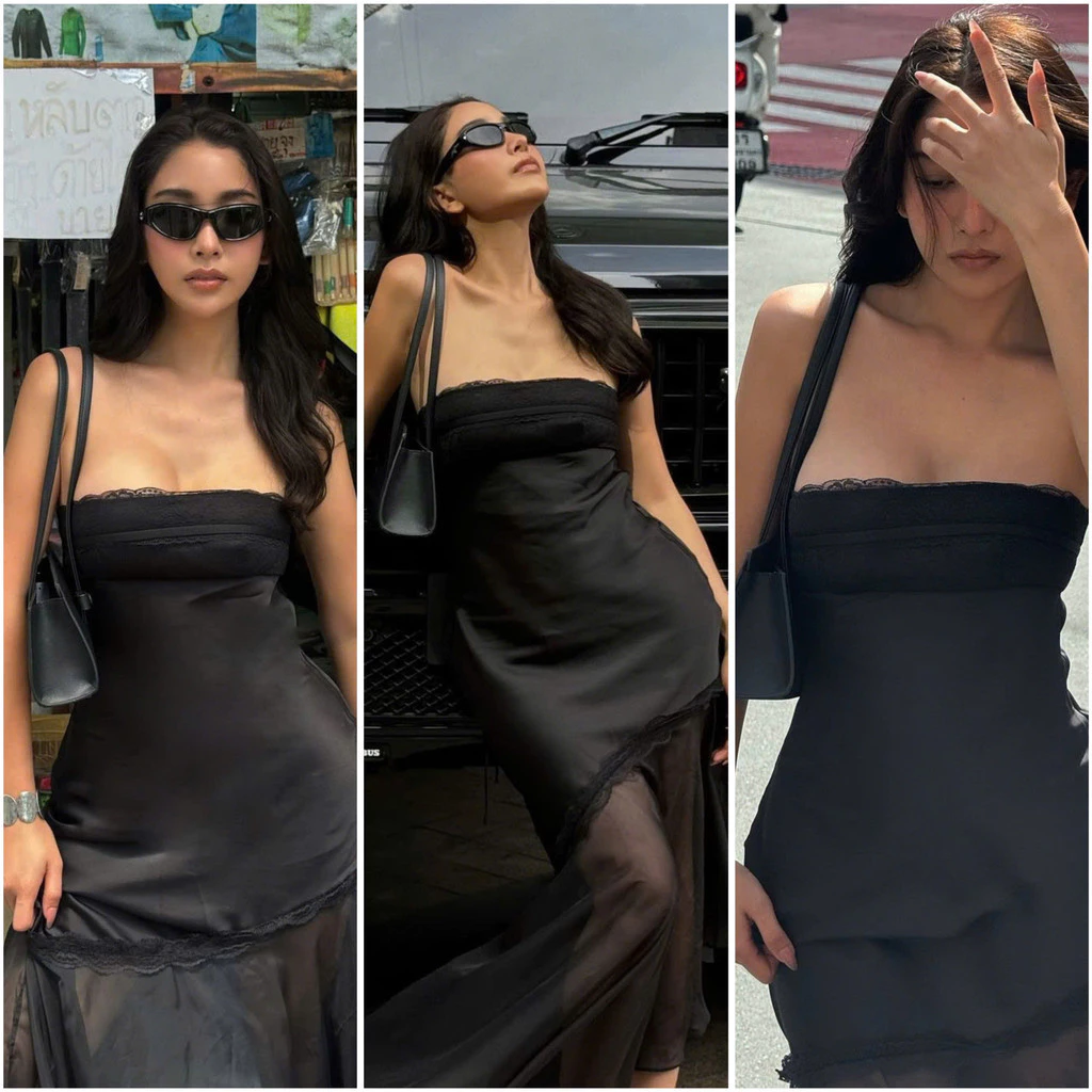 LSOUL Đầm Lụa Cúp Dài Ngực Viền Ren Tà Xuyên Thấu Đi Tiệc Keena Dress V24091623 V24091627
