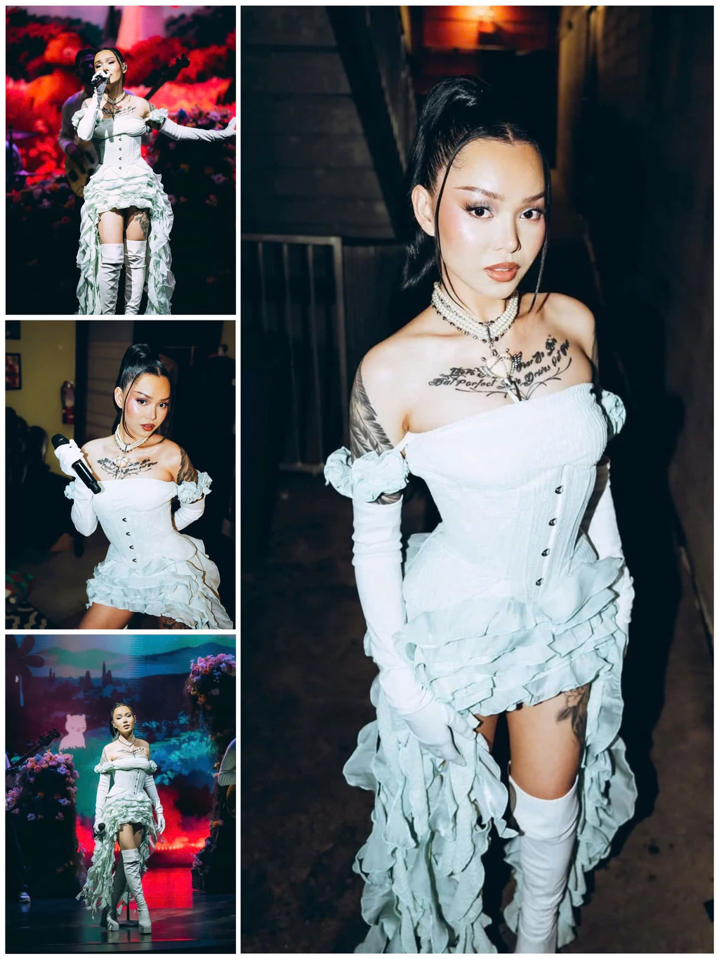 LSOUL Đầm Cúp Ngực Trễ Vai Tùng Bèo Tua Rua + Đai Corset Sang Trọng Lotis Set V24031601 A24032744