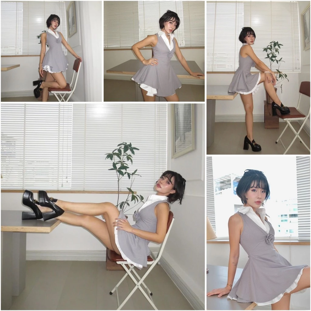 LSOUL Đầm Body Xám Dáng Xoè Tiểu Thư Kèm Đầm Sơ Mi Trắng Tách Riêng Nữ Tính Moore Set B24031395
