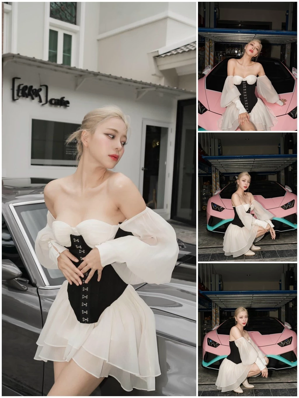 LSOUL Đầm Bẹt Vai Tay Bồng + Đai Corset Đan Dây Sang Trọng Đi Tiệc Limerence Set V23081569 A23082727