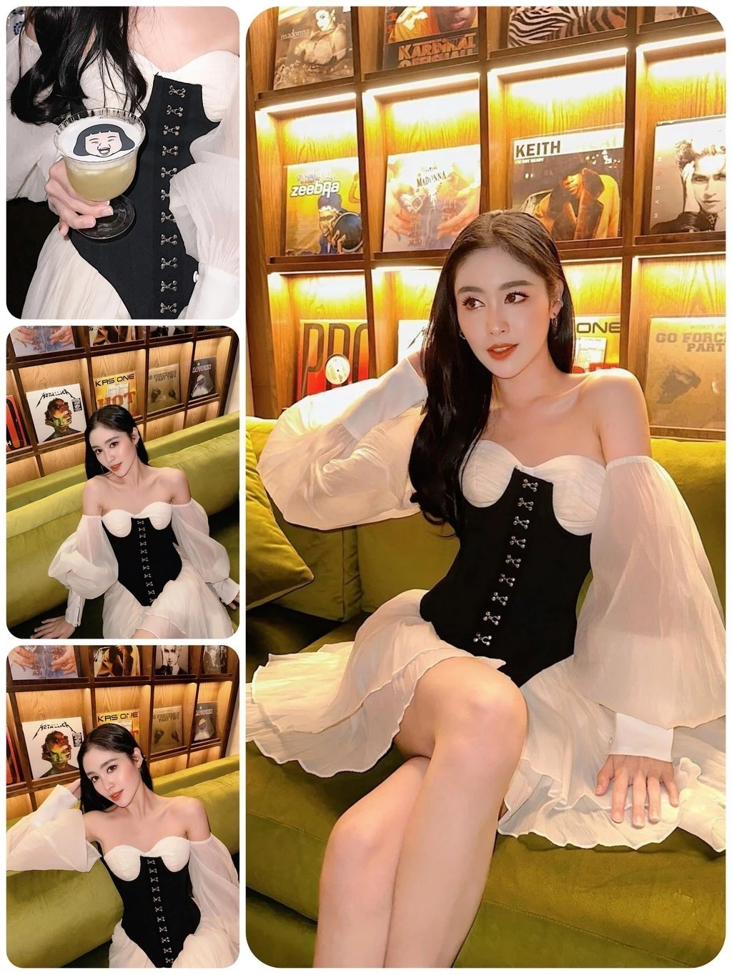 LSOUL Đầm Bẹt Vai Tay Bồng + Đai Corset Đan Dây Sang Trọng Đi Tiệc Limerence Set V23081569 A23082727