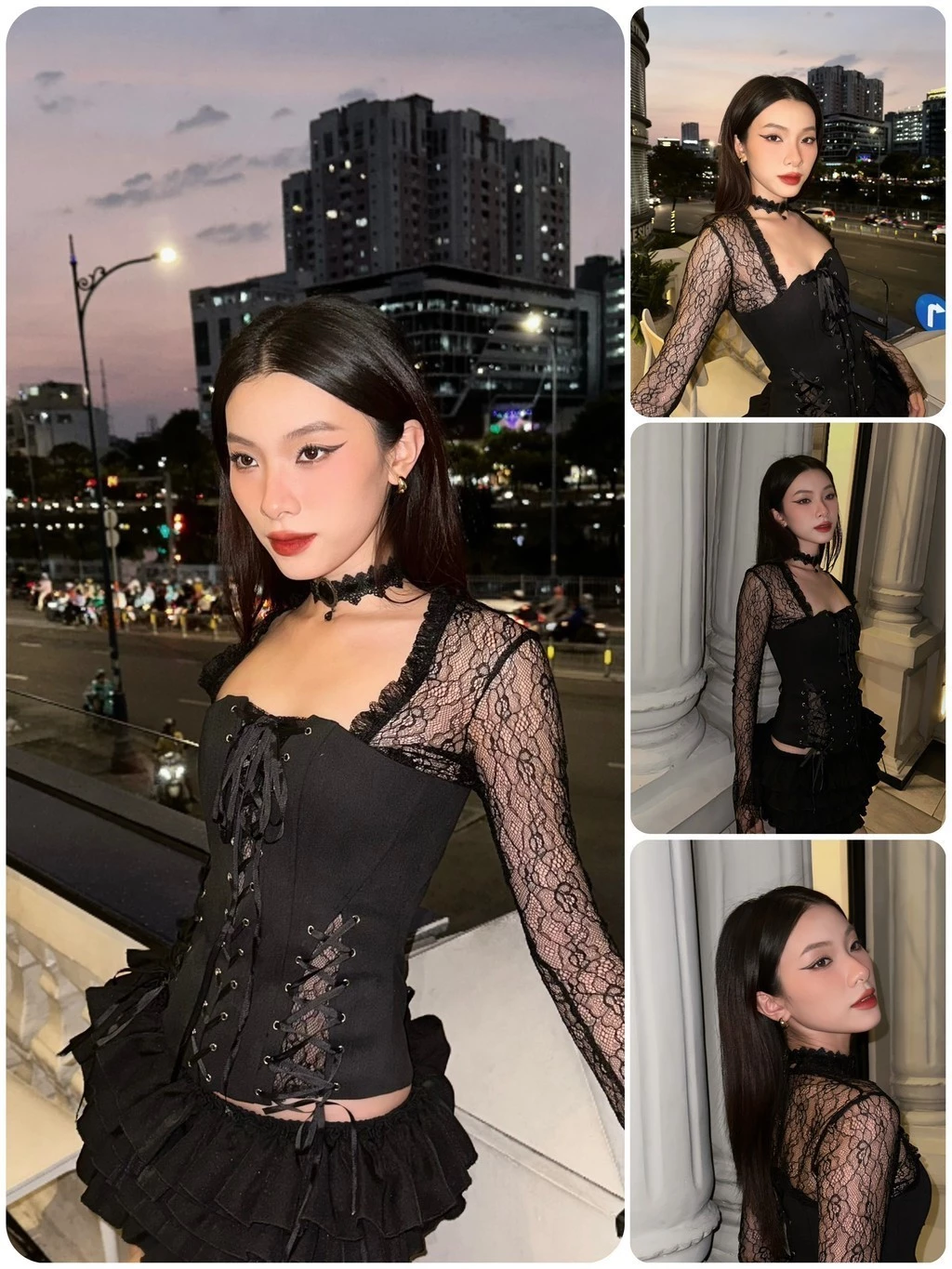 LSOUL Set Áo Corset Đan Dây Phối Ren Cúp Ngực + Chân Váy Xếp Tầng Sophie - A23122736 CV23120666