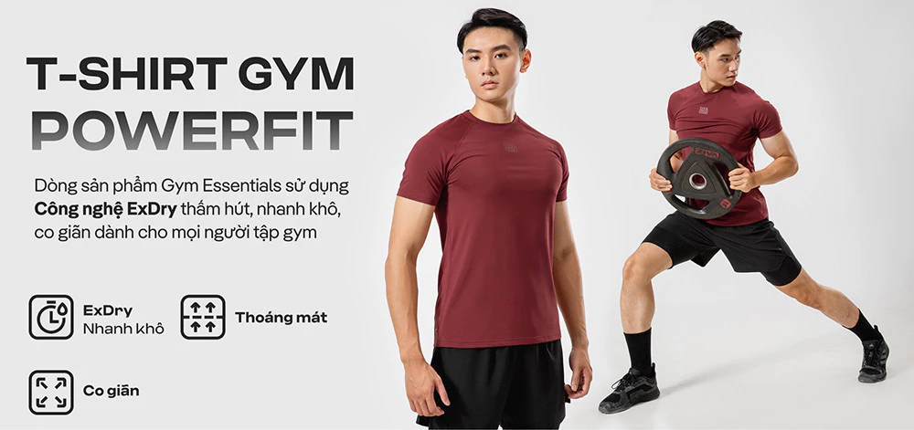 Áo Thun Gym Powerfit thể thao Slim fit 1952 dáng ôm, co giãn 4 chiều, thấm hút tốt Coolmate
