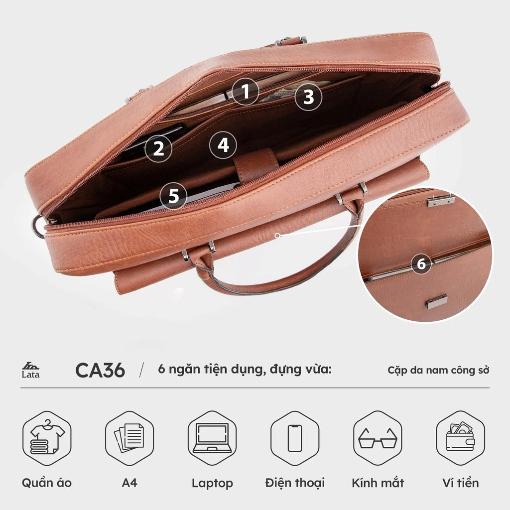 Cặp Công Sở Lata (Thời trang nam basic - Cặp da CA36)