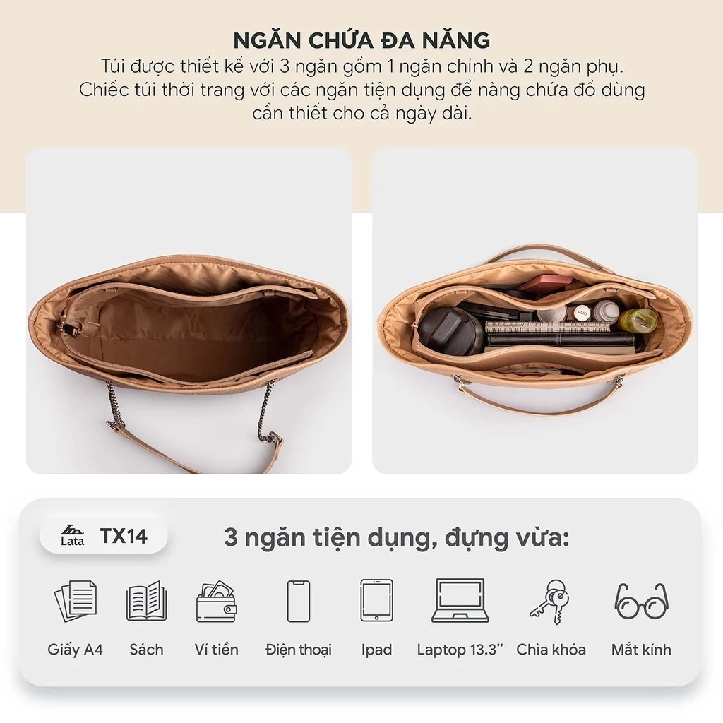 Túi Lata (Thời trang nữ đi làm cỡ trung - Túi xách da TX14)