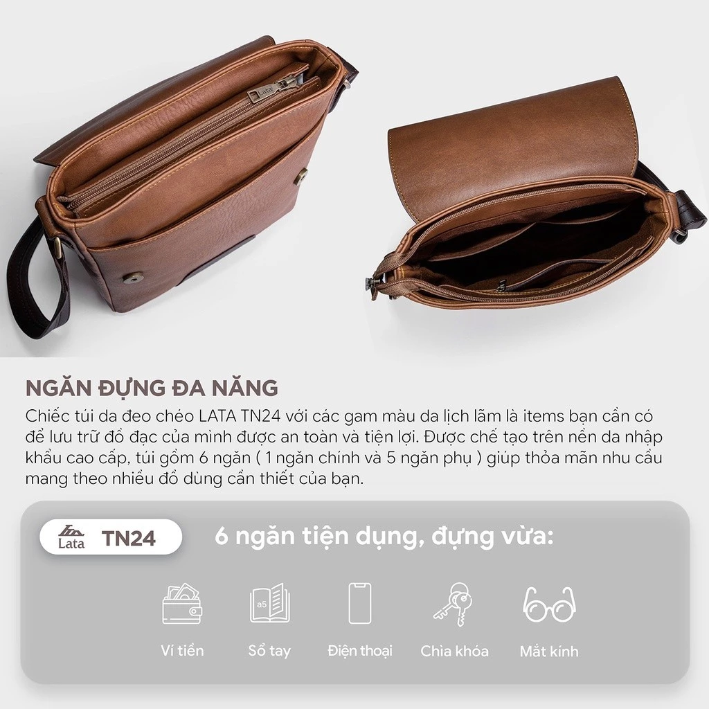 Túi Lata (Thời trang nam công sở cỡ nhỏ - Túi đeo chéo da TN24)