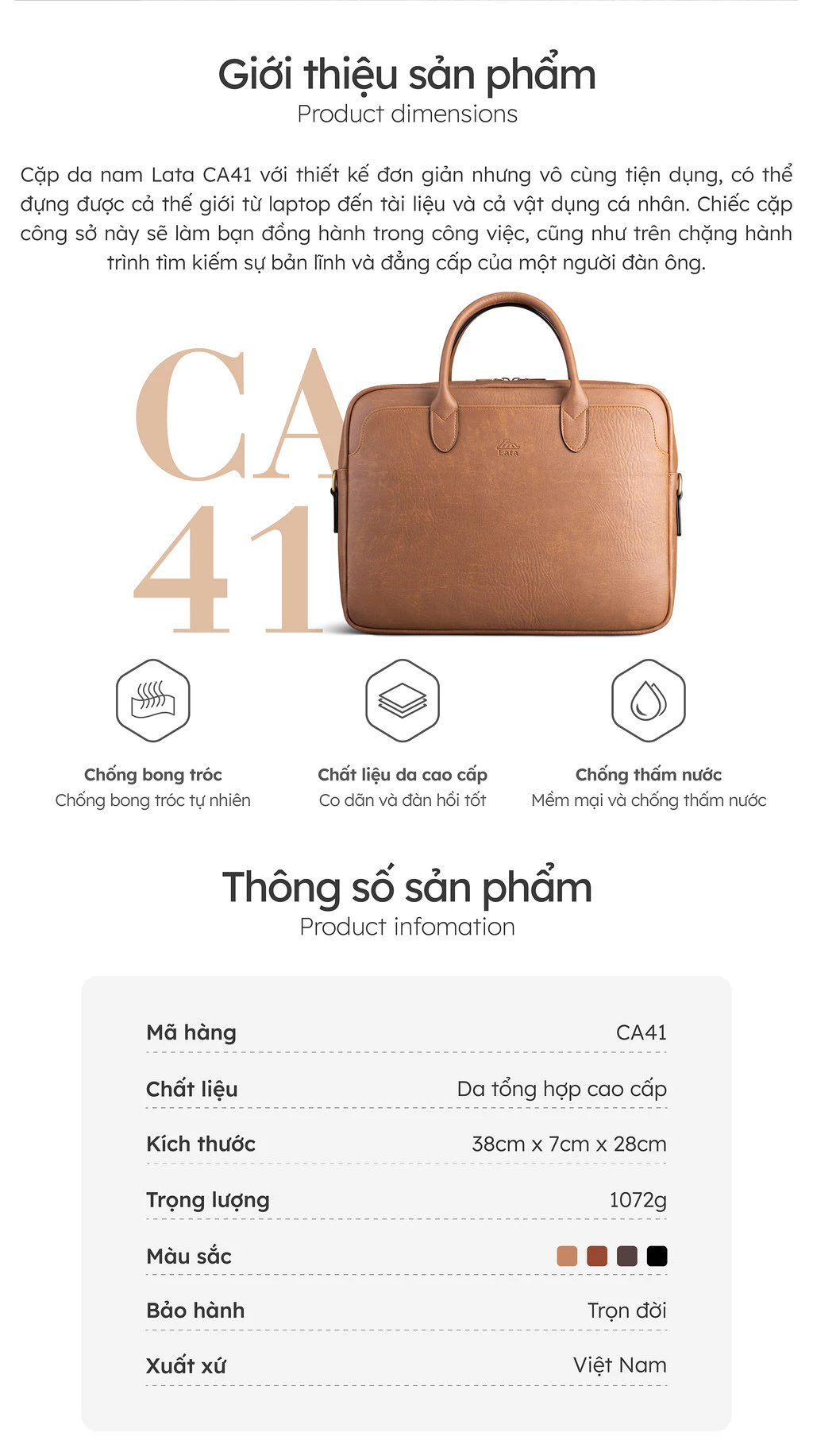 Cặp Công Sở Lata (Thời trang nam basic - Cặp da CA41)