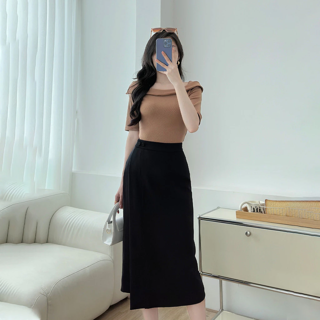 Chân Váy Dáng Suông Nữ GUMAC Chân Váy Công Sở Tà Đắp Xẻ Sau Lưng Cao Thiết Kế Thanh Lịch LVE1106