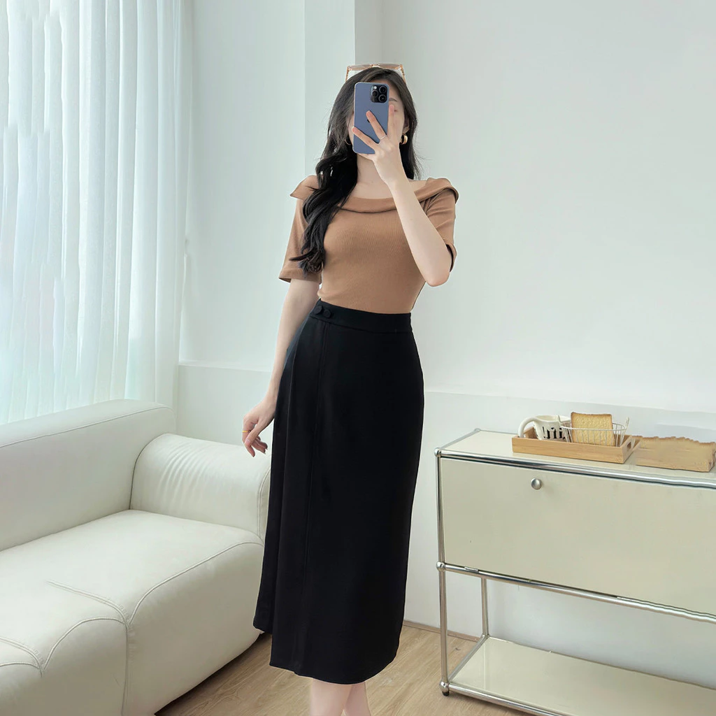 Chân Váy Dáng Suông Nữ GUMAC Chân Váy Công Sở Tà Đắp Xẻ Sau Lưng Cao Thiết Kế Thanh Lịch LVE1106
