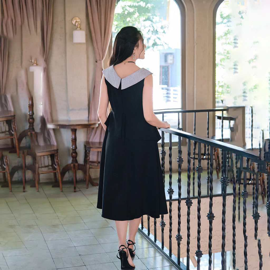Đầm nữ GUMAC peplum phối cổ  DF01082