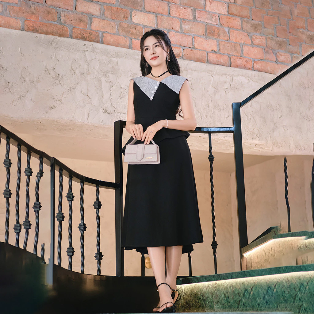 Đầm nữ GUMAC peplum phối cổ  DF01082