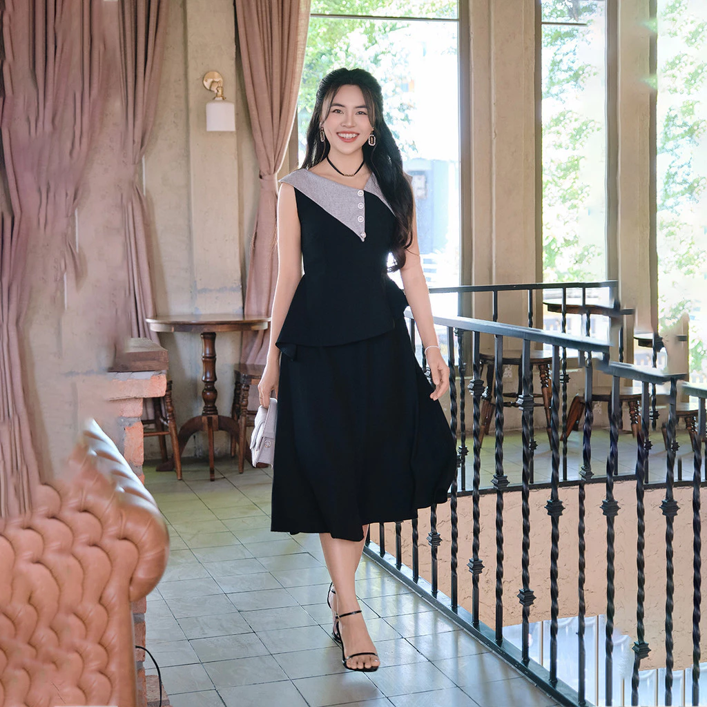 Đầm nữ GUMAC peplum phối cổ  DF01082