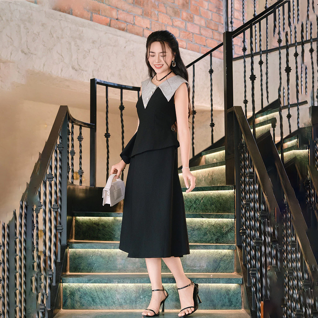 Đầm nữ GUMAC peplum phối cổ  DF01082