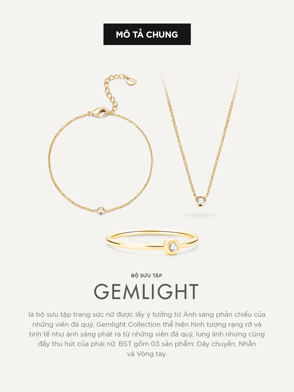 Gemlight Collection - Bộ Sưu Tập Vòng Tay, Dây Chuyền, Nhẫn Nữ - Chất Liệu Brass