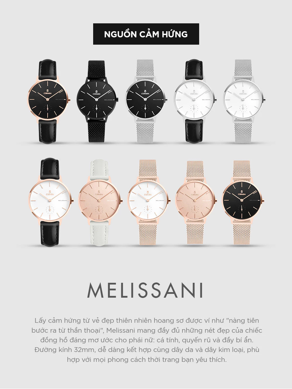 Đồng Hồ Nữ Curnon Melissani Frost Dây Kim Loại Chính Hãng, Đeo Tay Thời Trang Nữ Tính