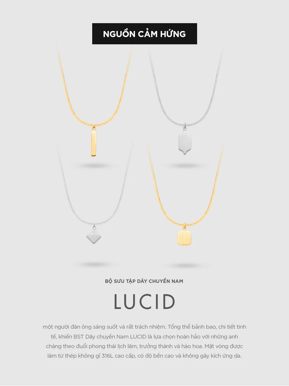 Vòng cổ nam Curnon Lawson "LUCID" Collection  - Trang Sức Phong Cách, Tinh Tế - Chất Liệu Thép Không Gỉ