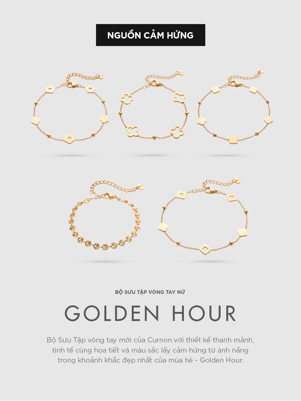Bộ Sưu Tập Vòng Tay Nữ Curnon Golden Hour - Phù Hợp Mọi Loại Trang Phục - Thiết Kế Tối Giản, Nữ Tính - Màu Vàng Tinh Tế