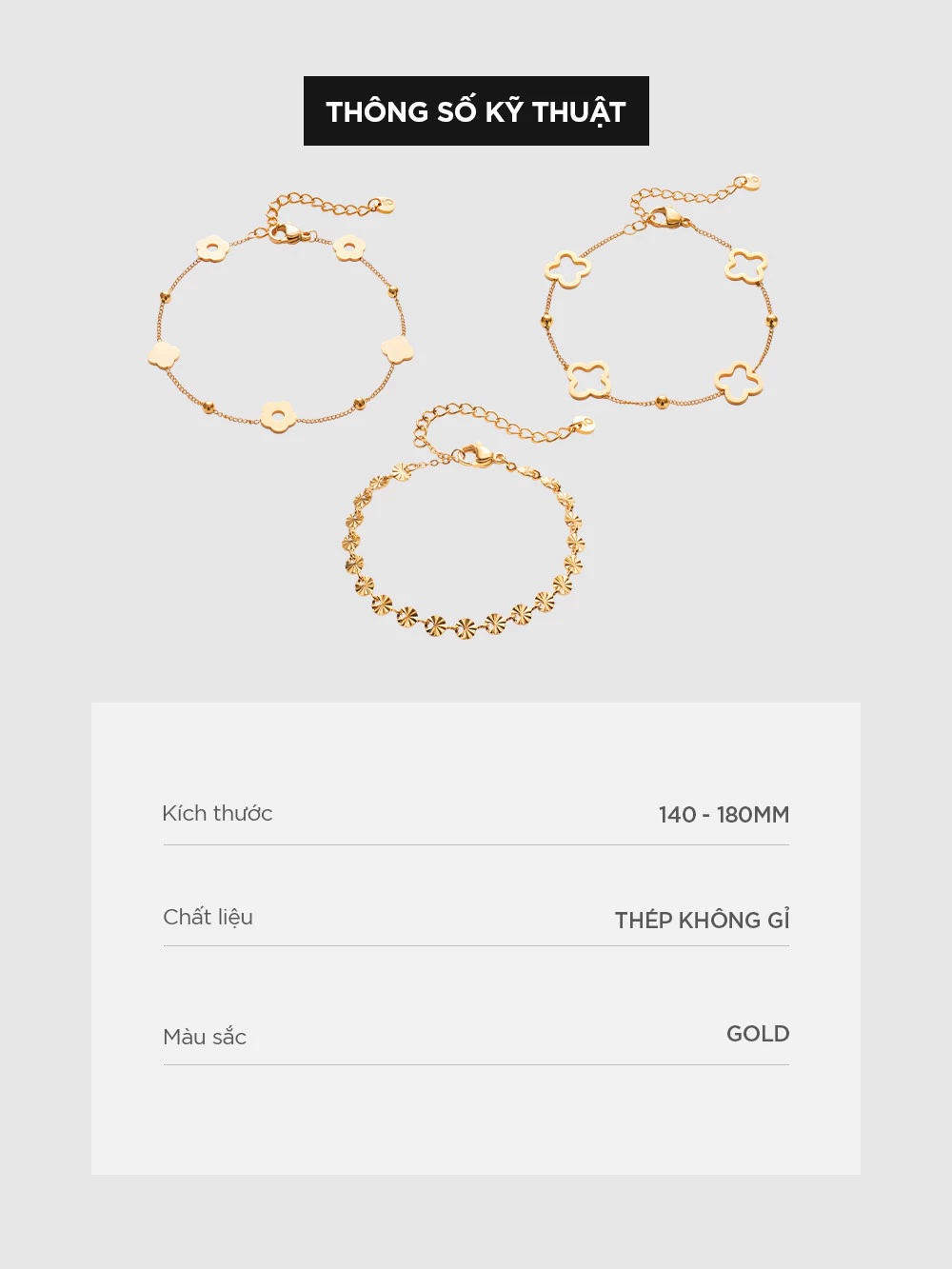 Vòng Tay Nữ Curnon Helena Gold - Dây Mắt Xích Nhỏ Bốn Bông Hoa Thời Trang Nữ Tính - Hàng Chính Hãng
