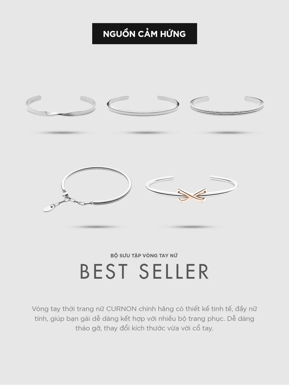 Bộ Sưu Tập Vòng Tay Cuff Nữ Curnon - Thiết Kế Tối Giản, Tinh Tế, Điệu Đà - Phù Hợp Mọi Phong Cách