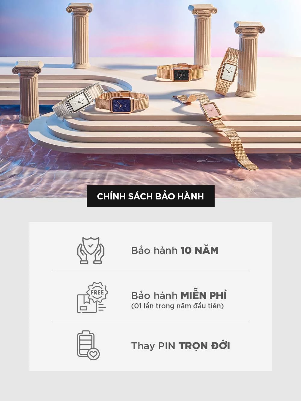 Đồng Hồ Nữ Curnon Sicily Gari Mặt Chữ Nhật Dây Kim Loại Chính Hãng - Đeo Tay Thời Trang