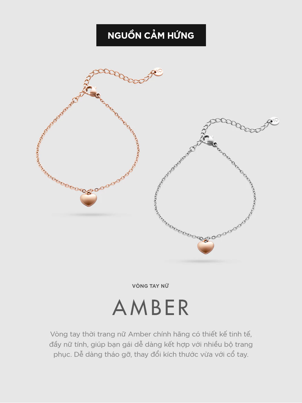 Vòng Tay Nữ Curnon Amber Bracelet - Trang Sức Phụ Kiện Đeo Tay Thời Trang - Thiết Kế Basic nữ tính hoạ tiết trái tim