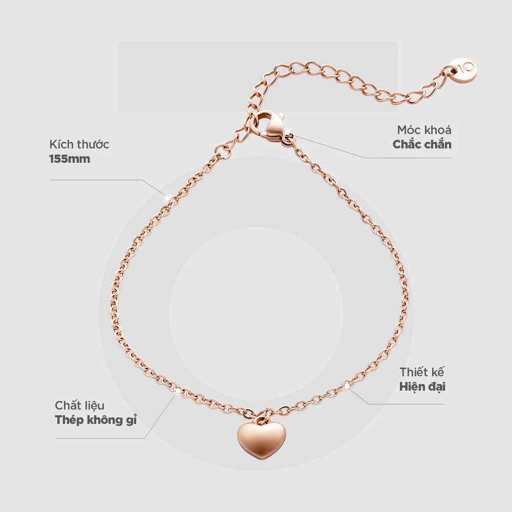 Vòng Tay Nữ Curnon Amber Bracelet - Trang Sức Phụ Kiện Đeo Tay Thời Trang - Thiết Kế Basic nữ tính hoạ tiết trái tim