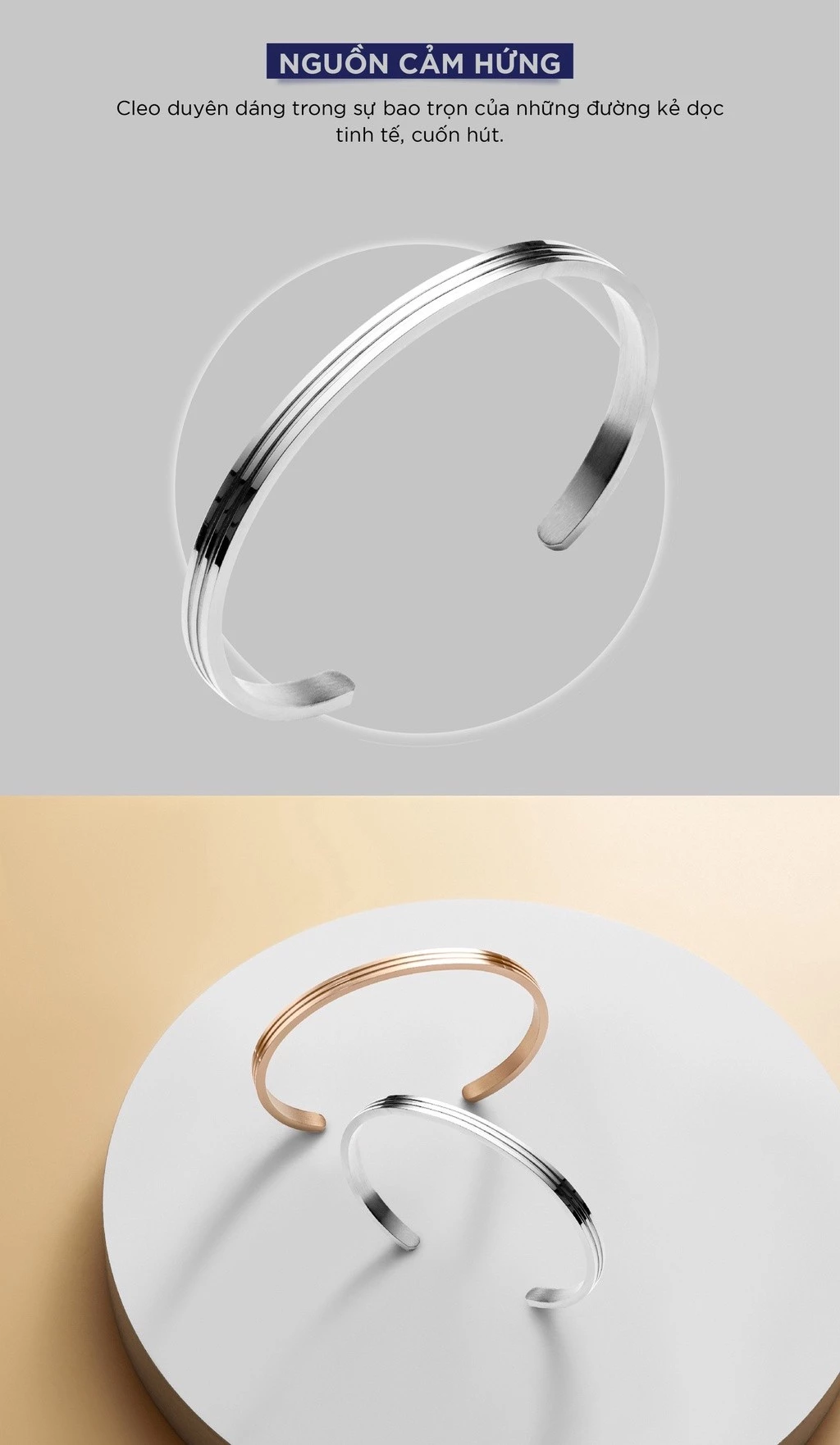 Vòng Tay Nữ Curnon Cleo Cuff - Trang Sức Phụ Kiện Đeo Tay Thời Trang, Thiết Kế Basic Kèm Các Đường Sọc Cá Tính