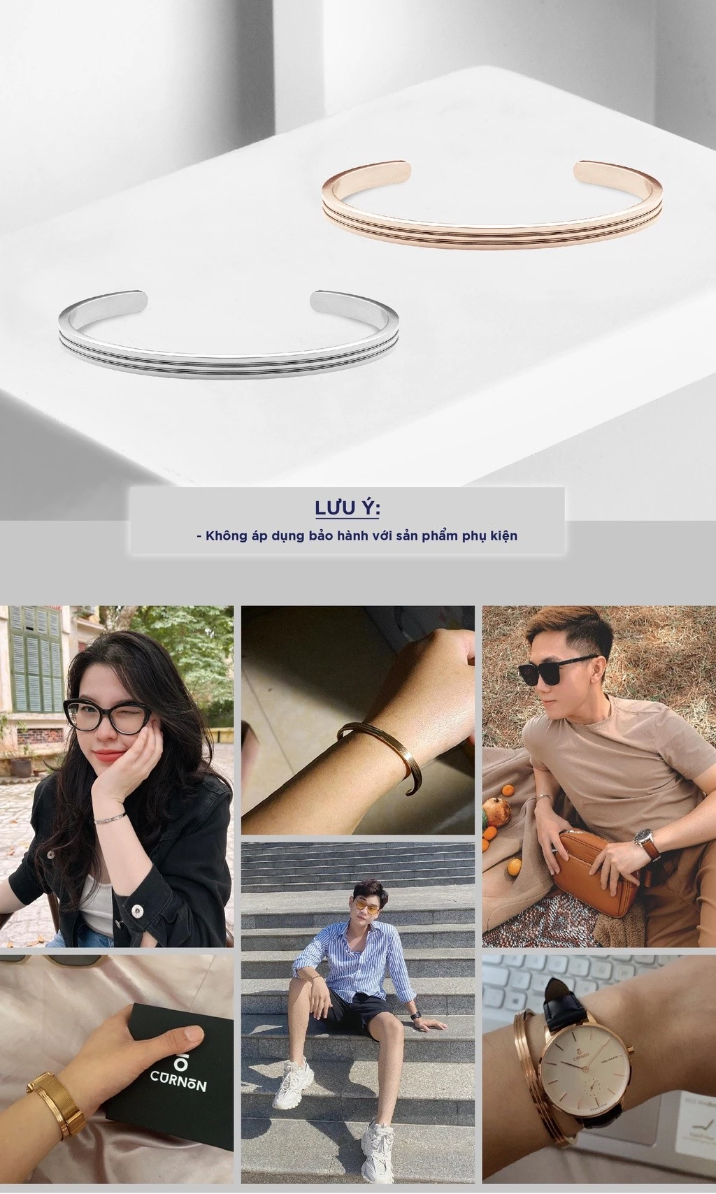 Vòng Tay Nữ Curnon Cleo Cuff - Trang Sức Phụ Kiện Đeo Tay Thời Trang, Thiết Kế Basic Kèm Các Đường Sọc Cá Tính