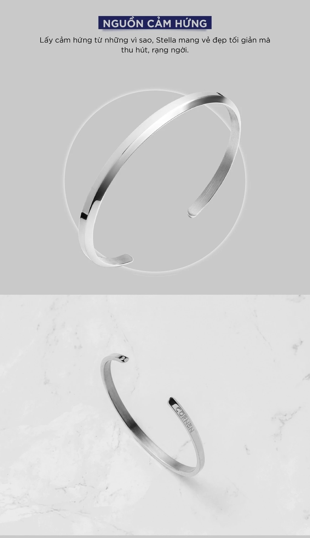 Vòng Tay Nam/nữ/unisex Curnon Stella Cuff - Trang Sức, Phụ Kiện Thời Trang Cho Cặp Đôi, Thiết Kế Basic Dễ Đeo