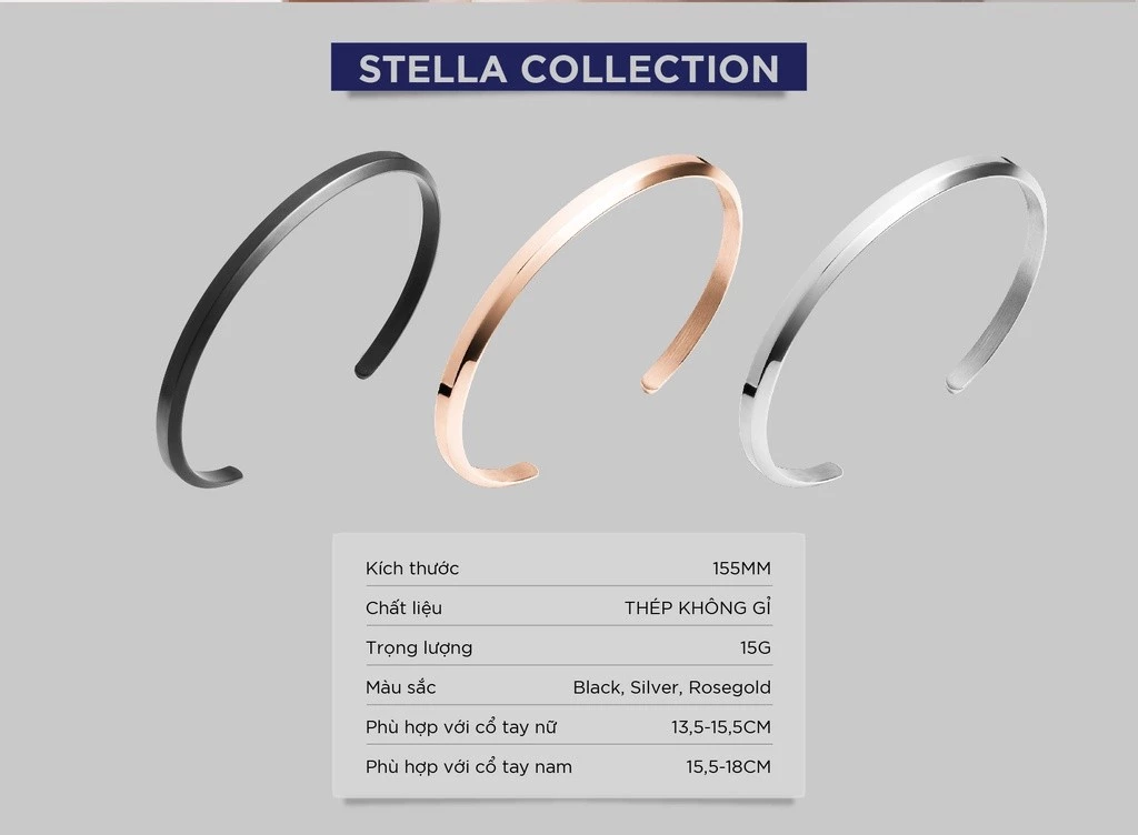 Vòng Tay Nam/nữ/unisex Curnon Stella Cuff - Trang Sức, Phụ Kiện Thời Trang Cho Cặp Đôi, Thiết Kế Basic Dễ Đeo