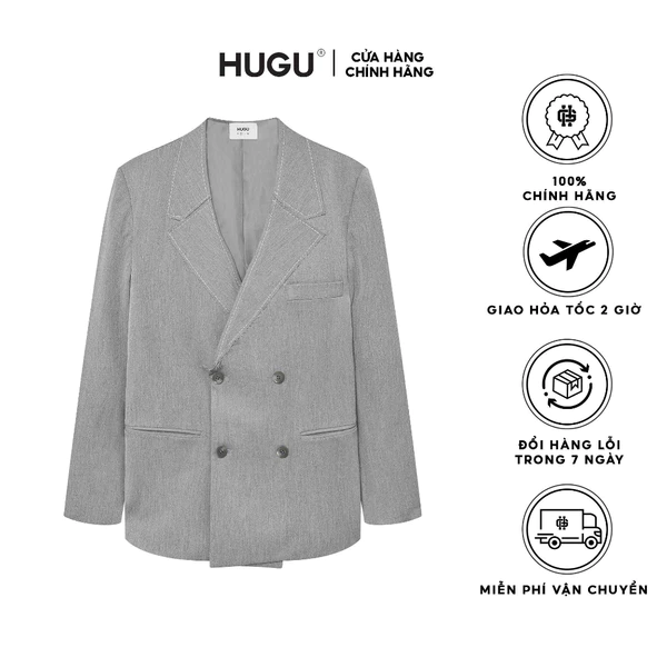 Áo blazer vest nam dài tay thời trang Grey HUGU form rộng  chất vải fresco cao cấp thoáng mát