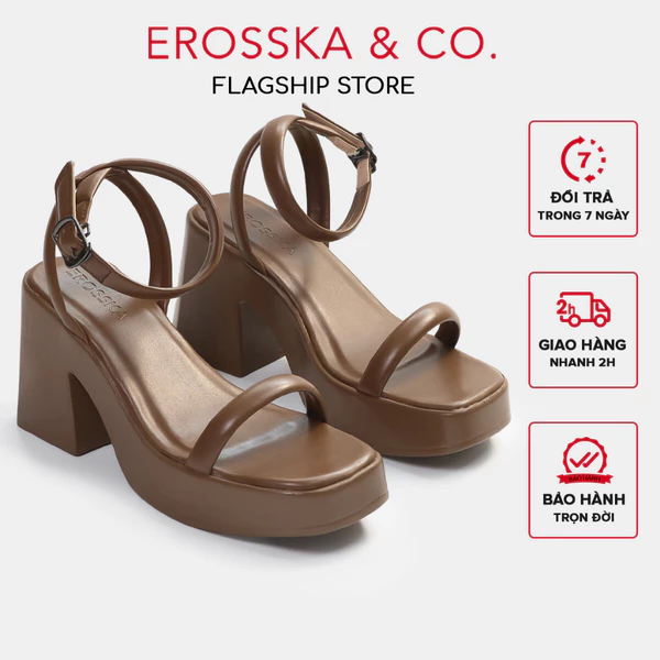 Erosska - Giày sandal cao gót nữ quai ngang kiểu dáng đơn giản màu nâu cao 9cm - SB029